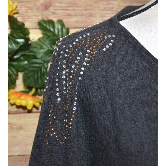 Cable & Gauge Women's Gray Studded 3/4 Dolman Sleeves Sweater Top Plus Size 2X - Picture 3 of 12